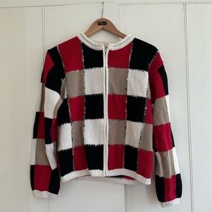 Vintage Checkered Zip Up Cardigan